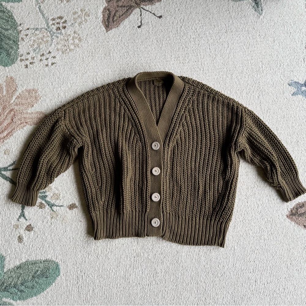 Babaa Green Cardigan No18 Irish Moss Sweater Ribbed Knit Cotton
